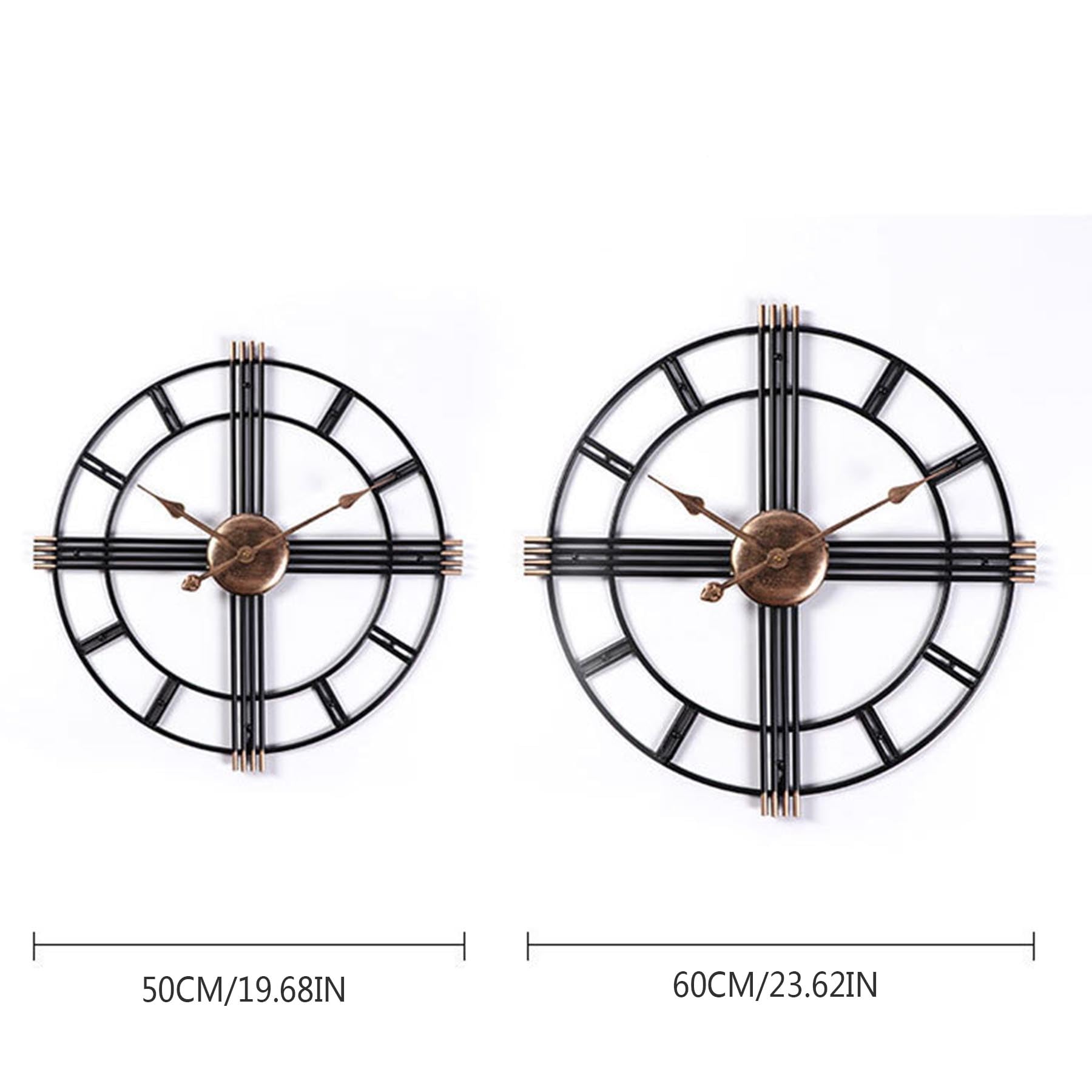 Reloj de Pared metálico con Grandes números Romanos, 60 cm Redondo Vintage silencioso de Metal, Moderno sin tictac Funciona con Pilas, Incluye Gancho e Instrucciones