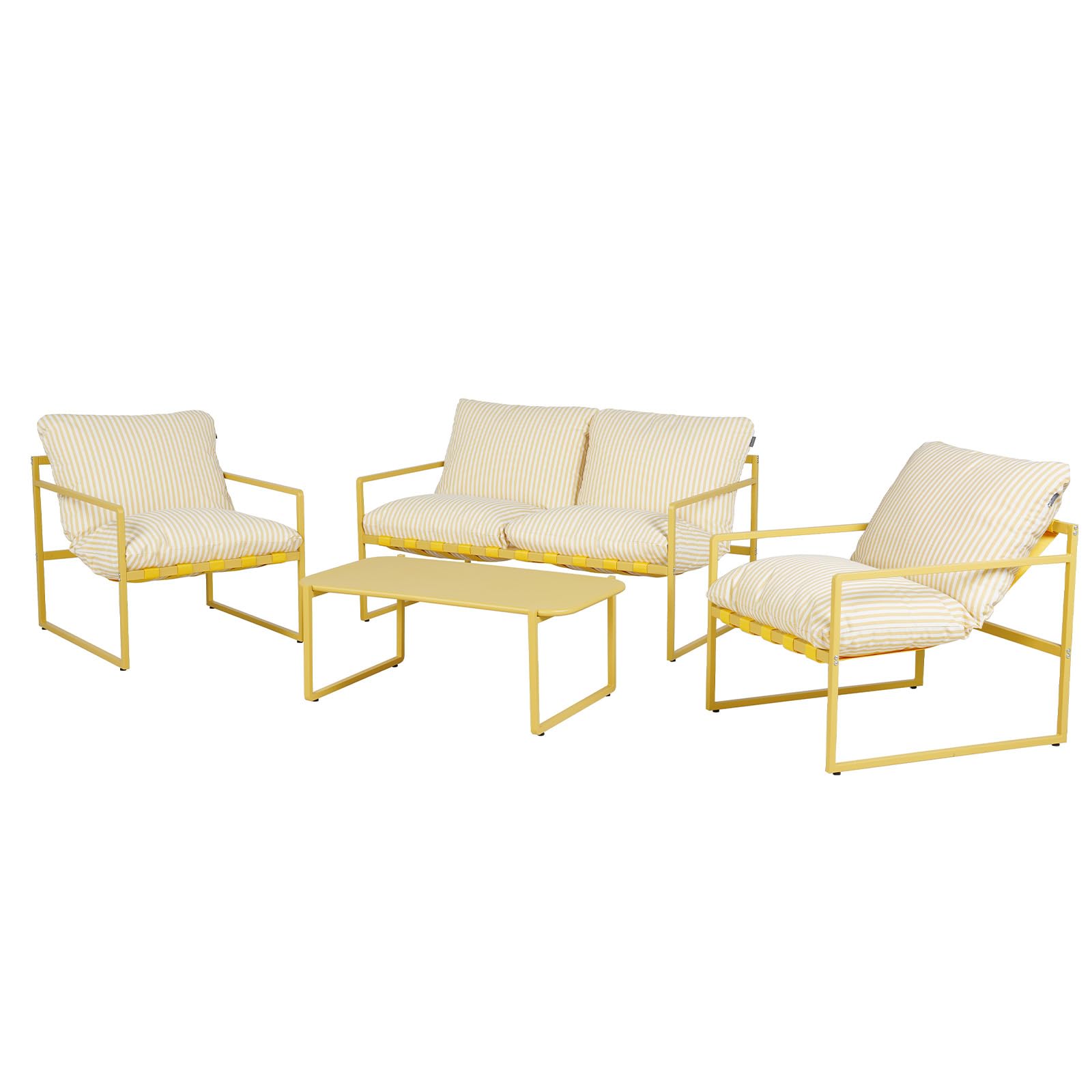 Grand patio Gartenmöbel 4er Set, Balkonmöbel Set 4 Personen mit Kissen, Lounge Möbel Outdoor mit Gartensofa, 2 Sessel, Tisch, Terassenmöbel Sitzgruppe Loungemöbel für Garten, Außen, Drinnen (Gelb)