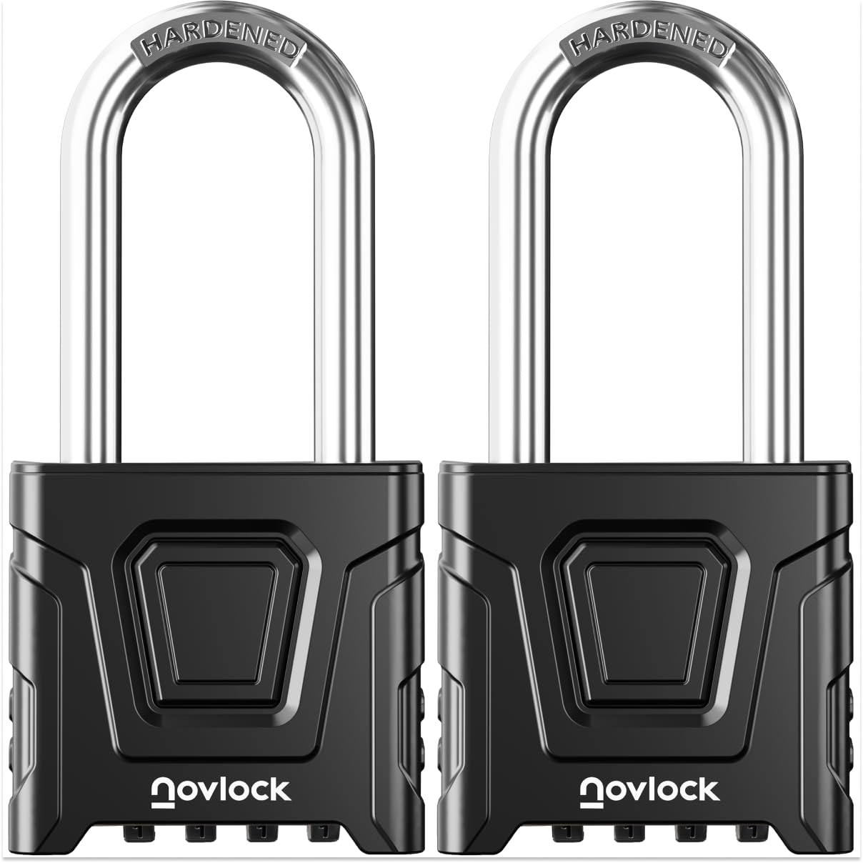 NOVLOCK Heavy Duty Combination Padlock Outdoor with 2.32" (5.9 cm) Long Shackle – Weatherproof 4-Digit Lock for Gates, Fences, Sheds, Cabinets, Storage Units, Toolboxes, Lockers – 2-Pack, Black