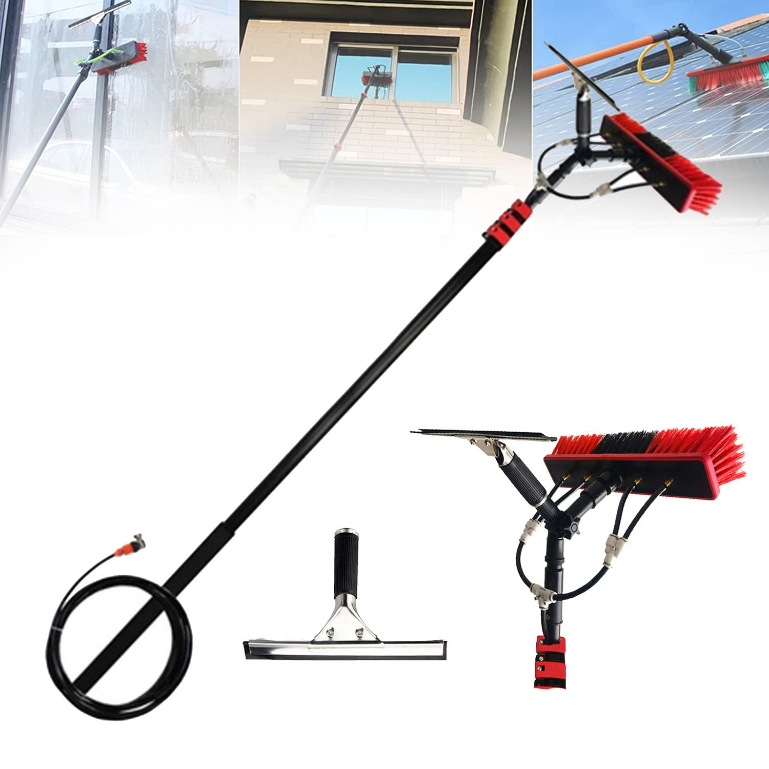 Aioneer Window Cleaning Brush Solar Panel Cleaning Tool Photovoltaic Panel Cleaning Brush Water Fed Pole Kit With Scraper Telescopic Brush Window Washer Wand,10.8M/36Ft-10.8m/36FT
