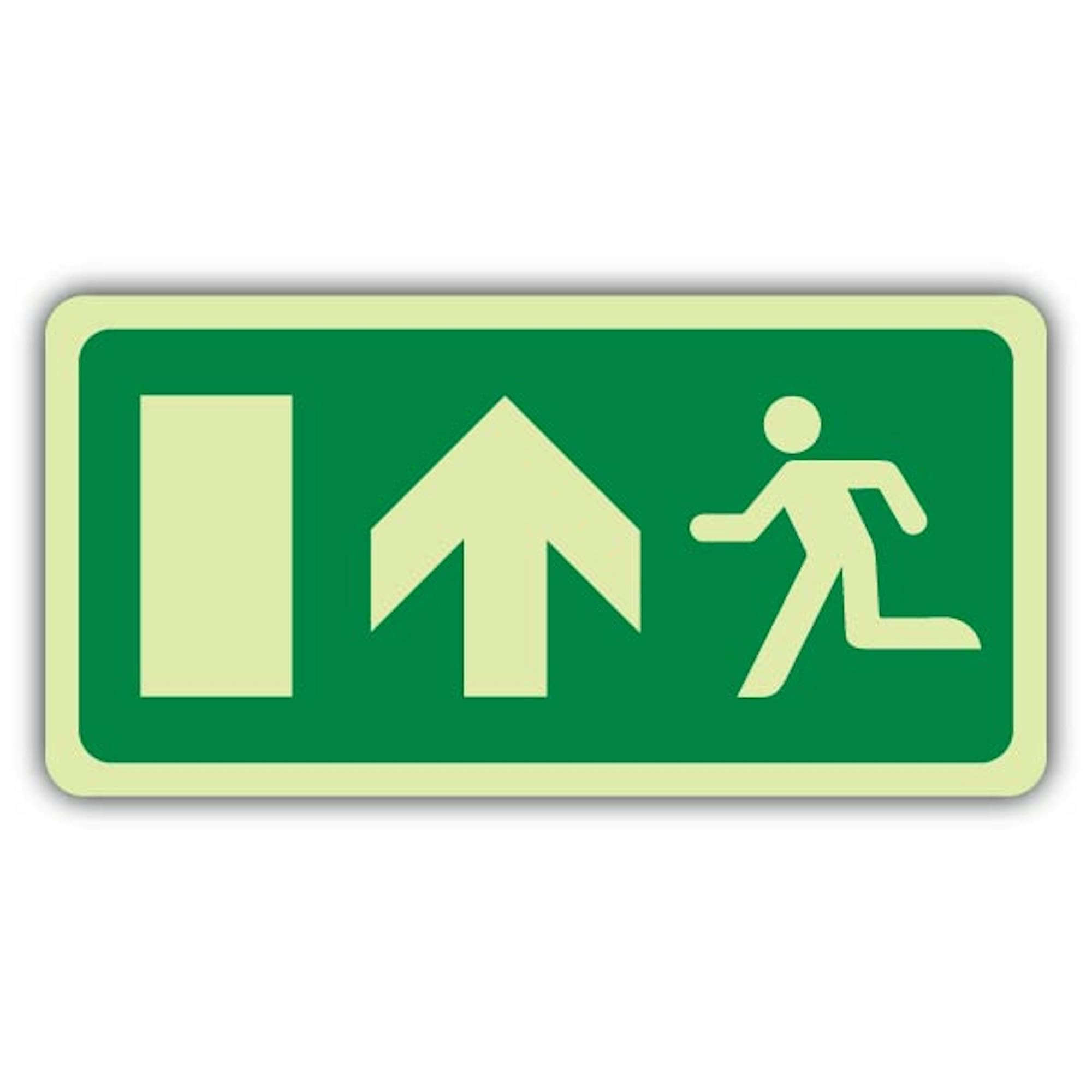 V Safety Glow In The Dark Fire Exit – Running Man Left – Flecha arriba – Señal de directiva CE – 600 x 300 mm – Hecho de vinilo autoadhesivo de doble brillo – Señalización de seguridad contra