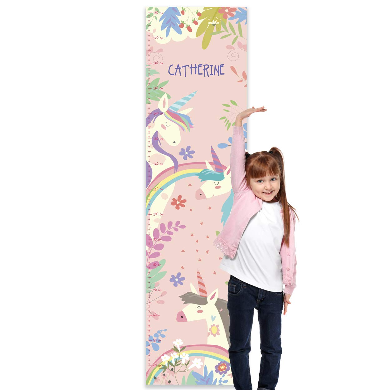 Paper Themes Personalised Childrens Height Chart for Kids Nursery Wall, or Bedroom - Unicorns — image 1