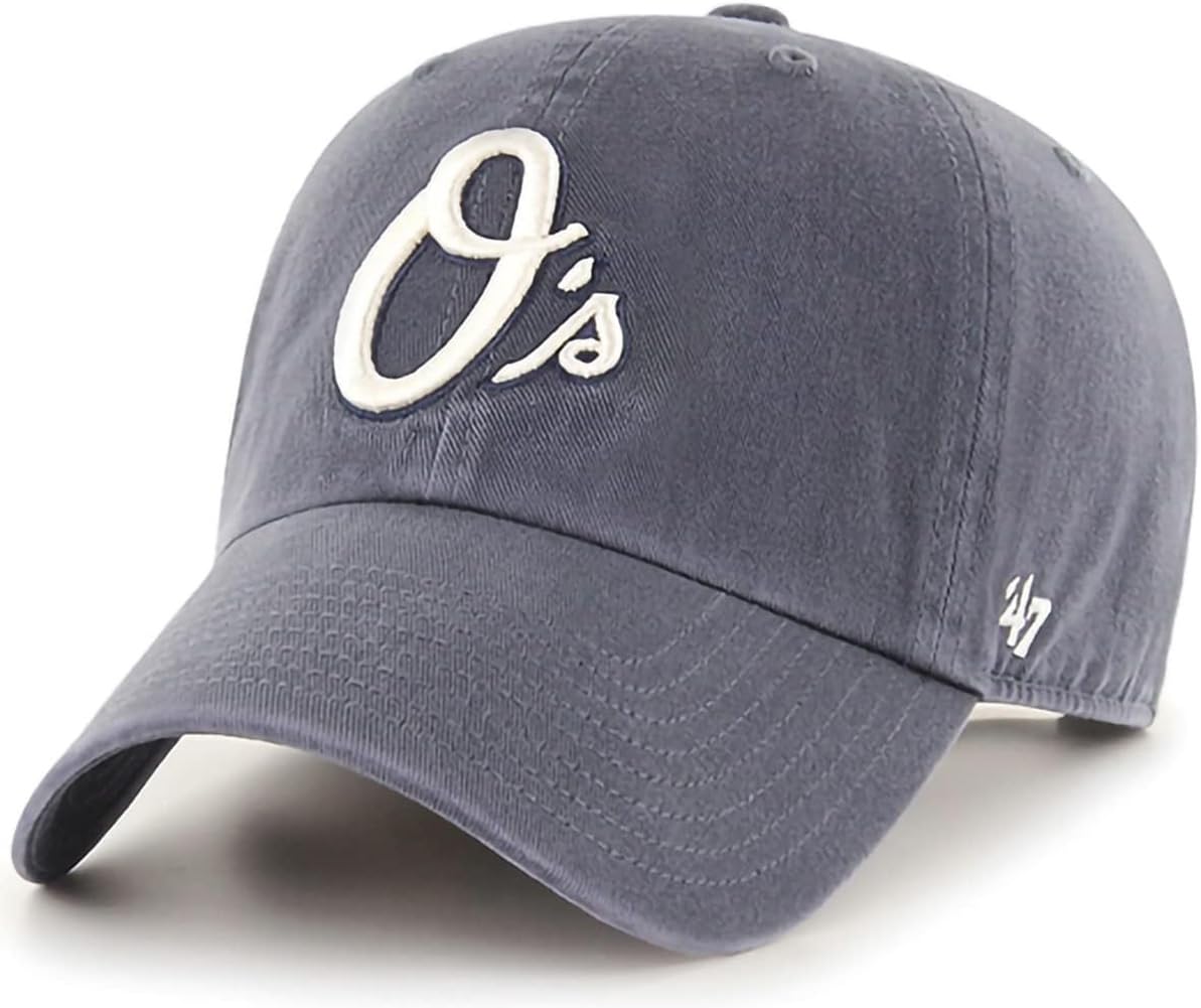 Unisex Baltimore Orioles 47 Brand Mlb Vintage Navy Primary Logo Clean Up Adjustable Baseball Cap Hat, Adult One Size Fits All, One Size