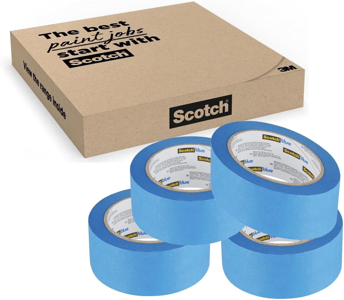 Multi-Surface Premium Masking Tape, 48 mm x 41 m, 4 Rolls/Case - Scotch Adhesive Blue Painters Tape, For Painting and Decorating, Indoor & Outdoor, Sticks Well, 100% PEFC