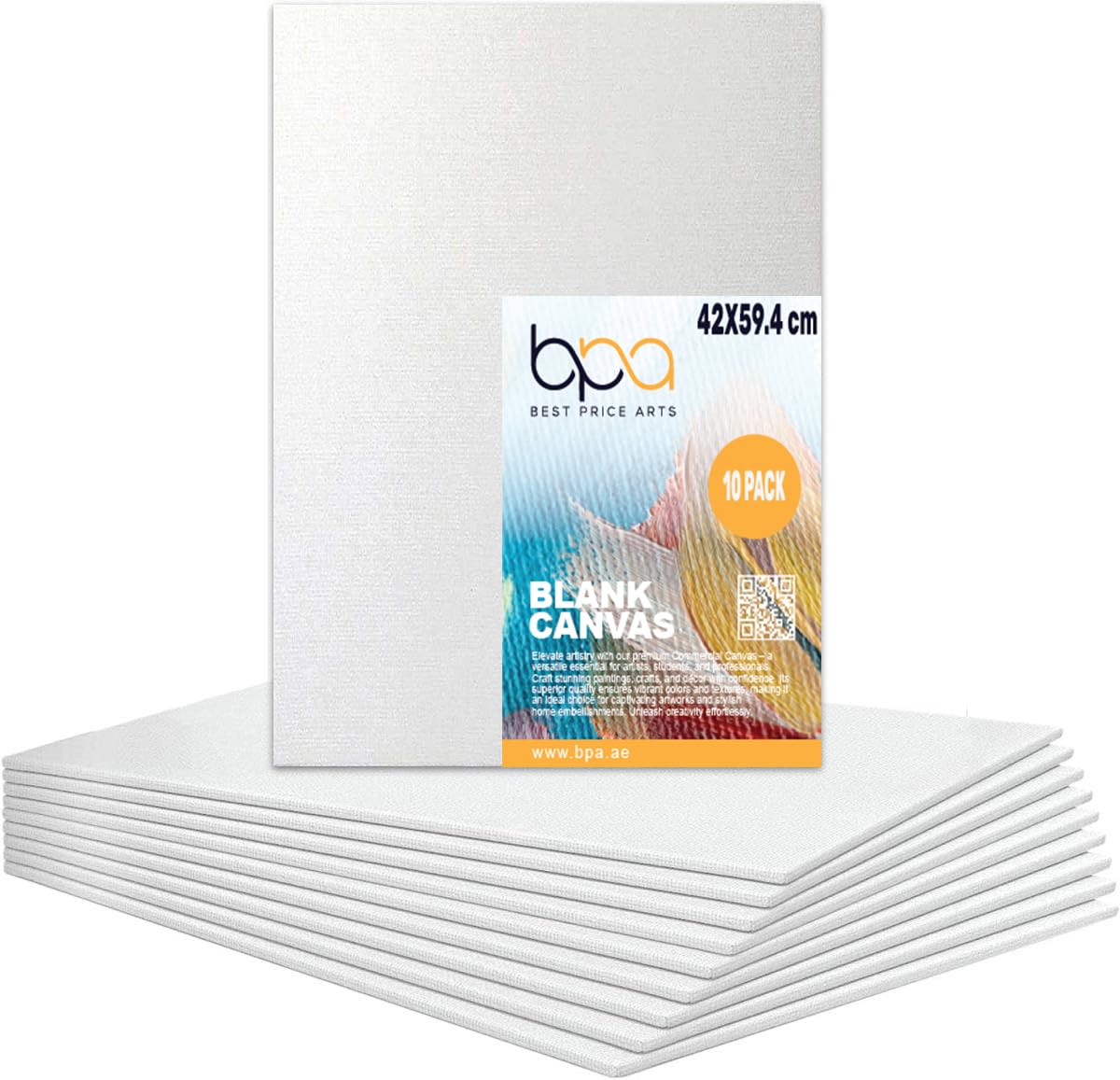 BPA® A2 Canvas Panel Stretched Blank Canvas Board Primed Artist Boards 100% Cotton For Oil Paint Acrylic Painting Mixed Media Acid Free White Canvases Art Painting Panel (420 x 594mm - 10 Boards)