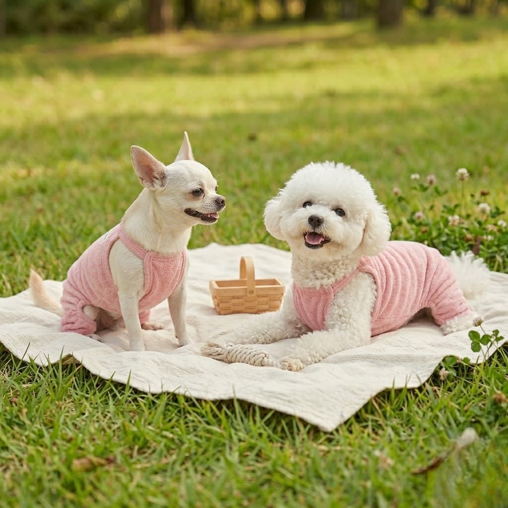 Soft Terry Cotton Onesie for Small Dogs — Post-Bath Bodysuit, Breathable & Stretchy (Pink, Medium)