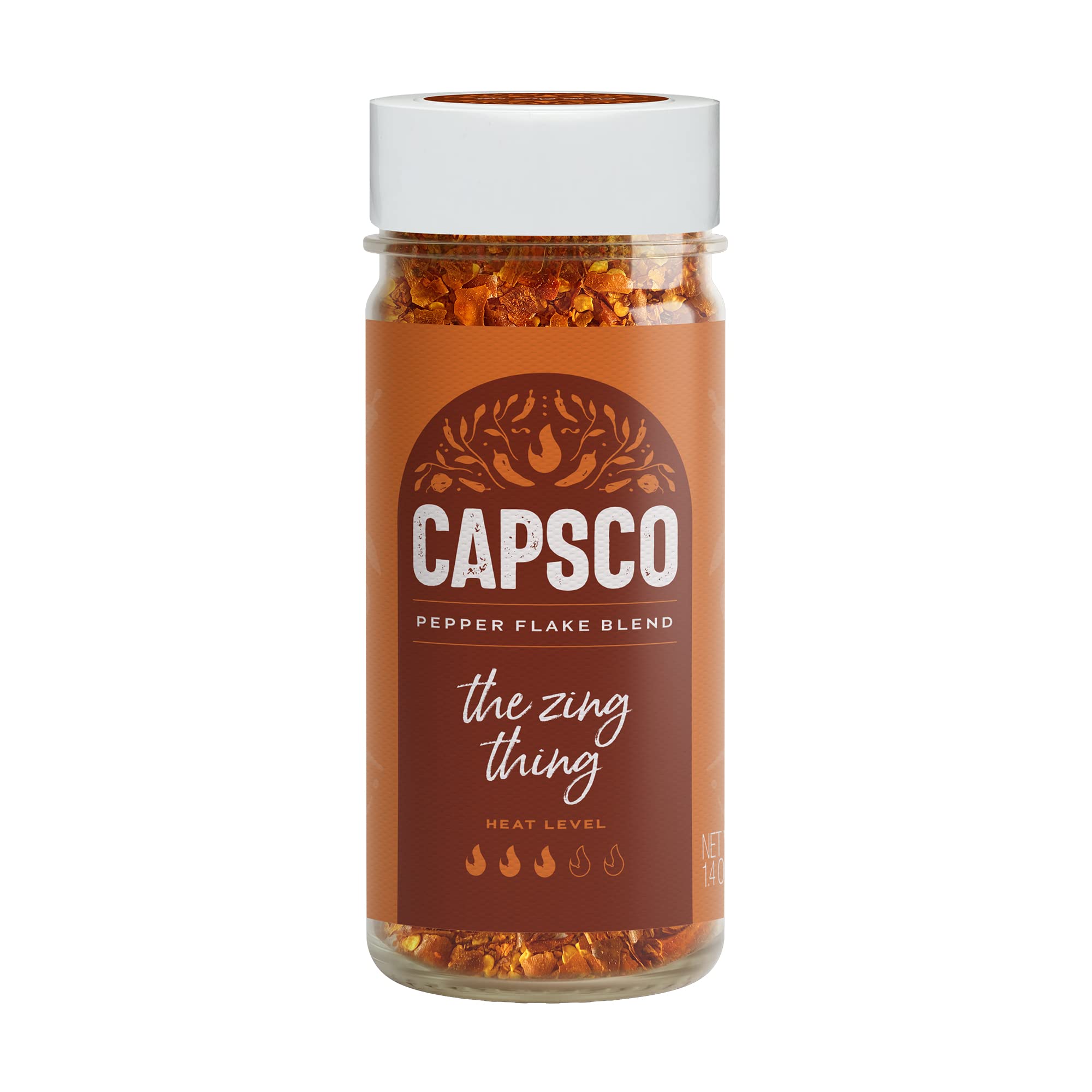 Capsco Dried Pepper Flakes - Fruity, Tangy, Habanero Heat, Versatile Condiment, Premium Spice Blend, All Natural, Vegan, Kosher, Great on Tacos, Wings, Chilis, Honey - Zing Thing, 1.4oz (Pack of 1)