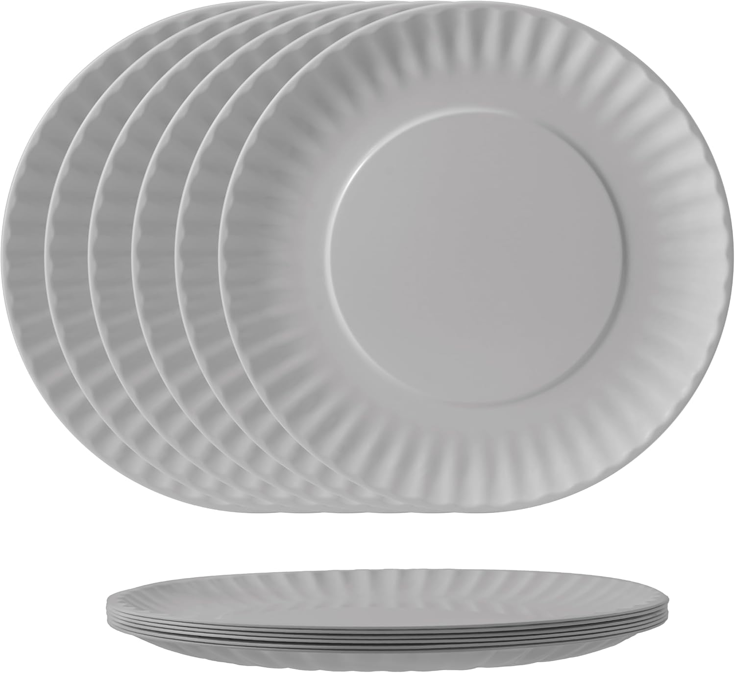 TP 6-Piece Melamine Plates Set, 10.5-Inch Reusable Dinner Plates for Picnic, Party, BBQ & Camping, Dishwasher Safe Lightweight Tableware, Grey Light Gray 10.5"