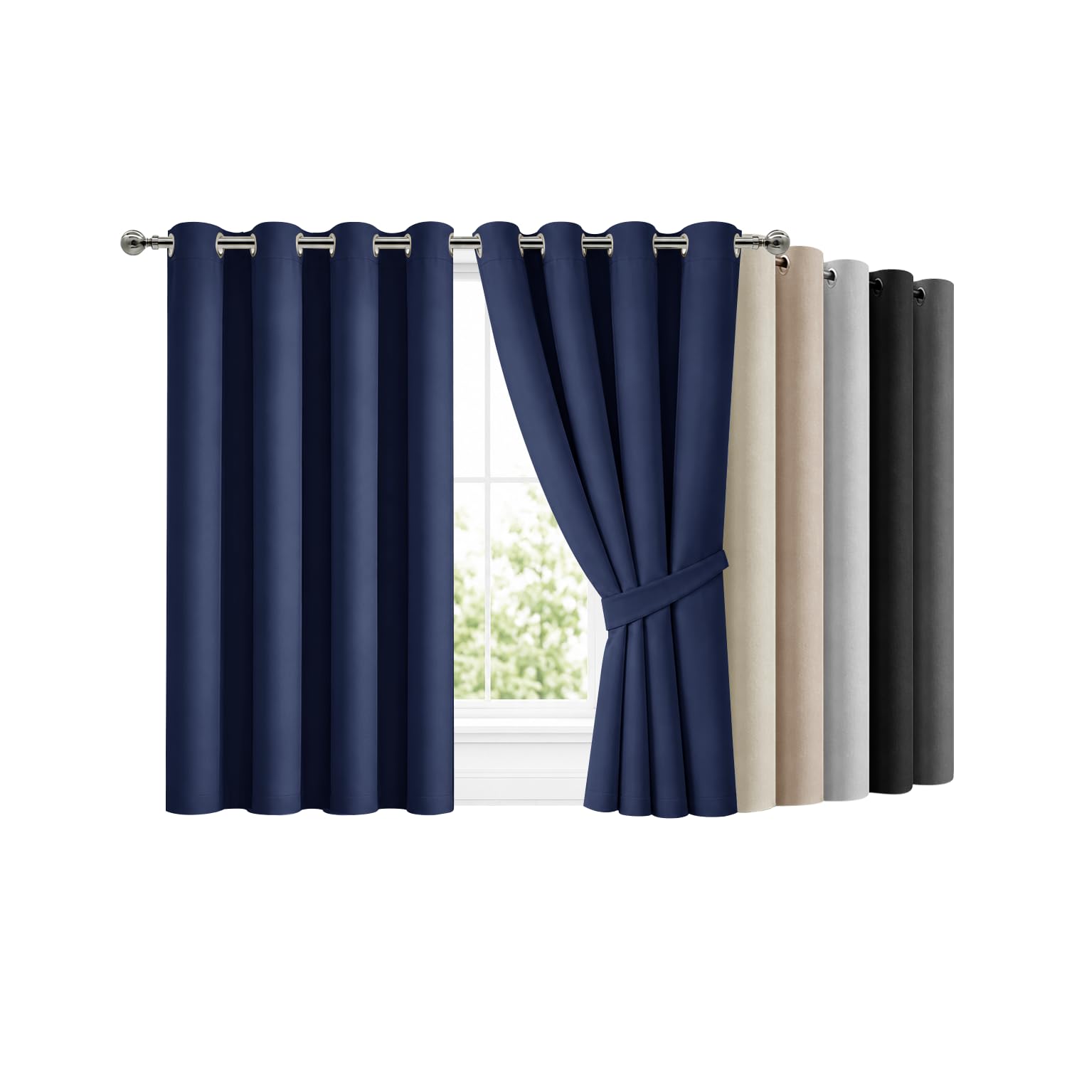 Hafaa Blackout Curtains for Bedroom 46 X 54 Inch Eyelet Navy Curtains for Living Room Super Soft Thermal Curtain & Drapes 2 Panels with Tiebacks — image 1