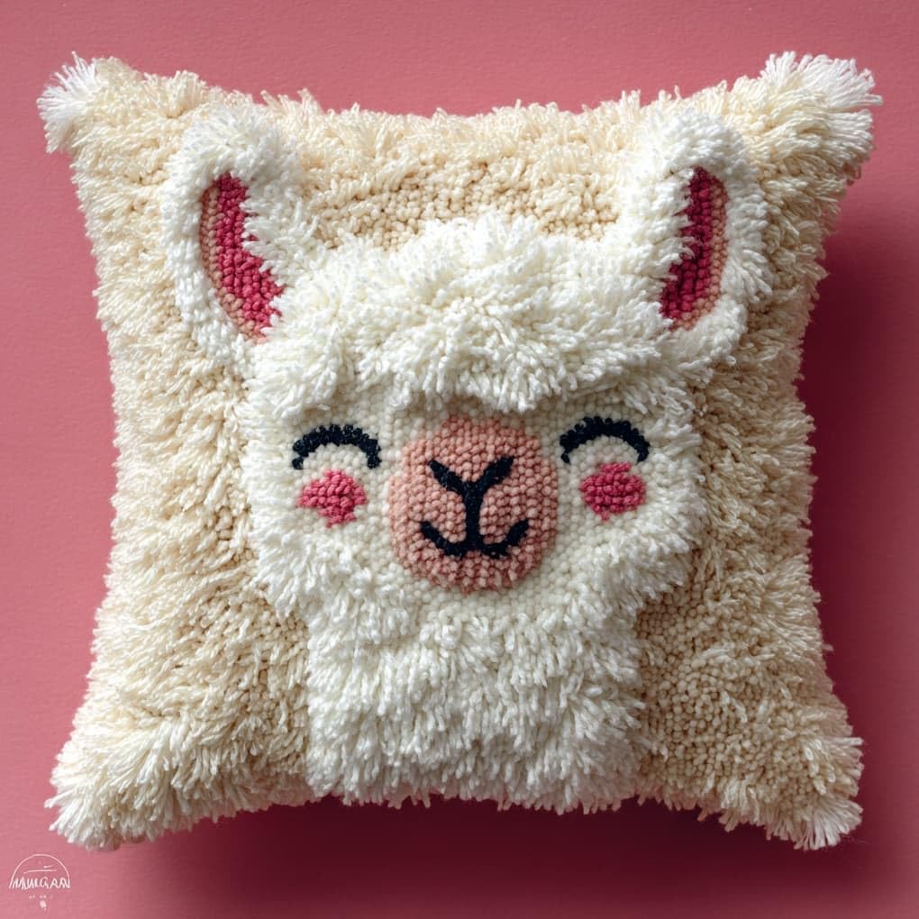 WallustrioaW Latch Hook Cushion Kits 17x17in,Animal Alpaca