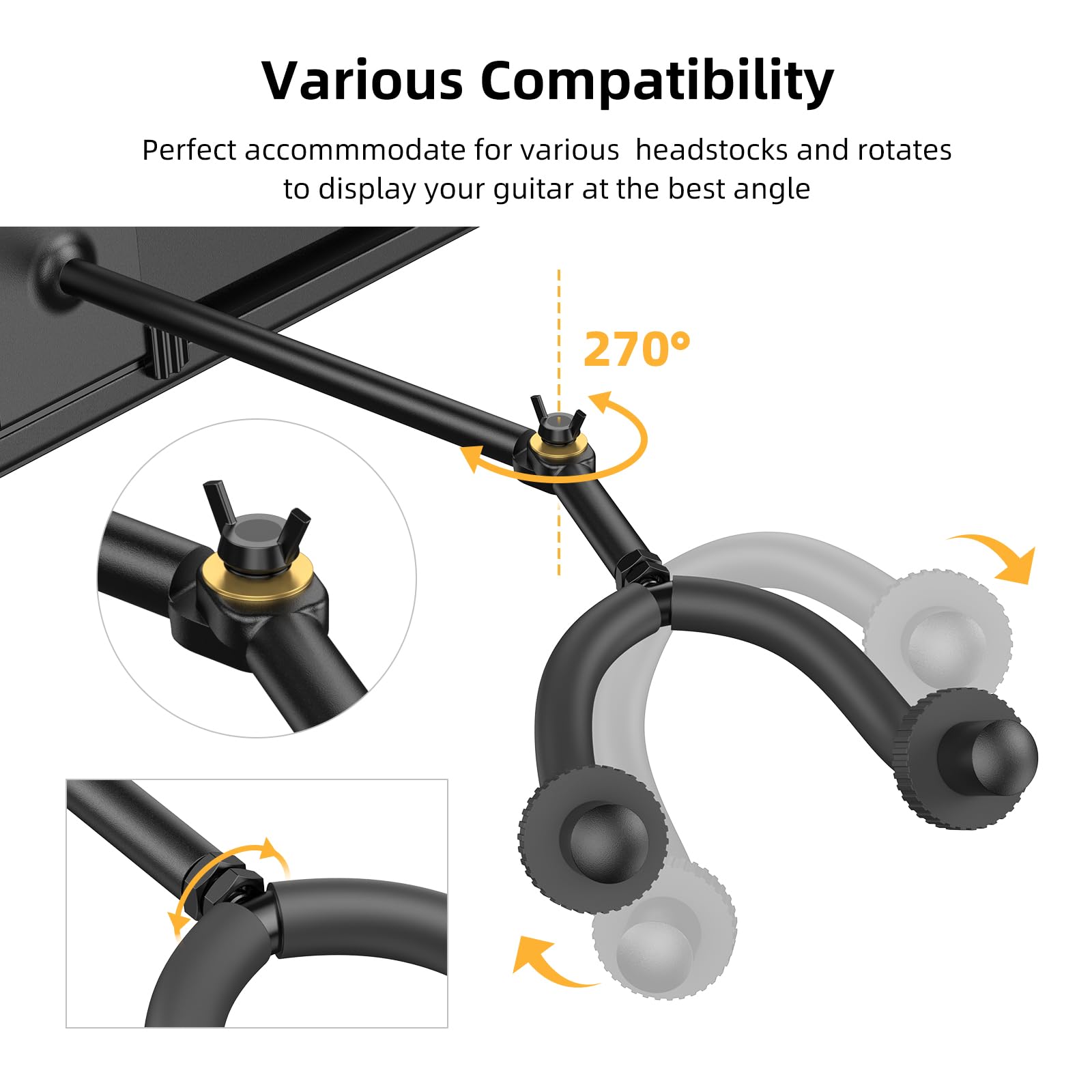 LEKATO Soporte de pared para guitarra, soporte de pared de aluminio para guitarra con 5 ganchos ajustables para guitarra, soporte múltiple para guitarra eléctrica acústica, bajo, banjo, mandolina
