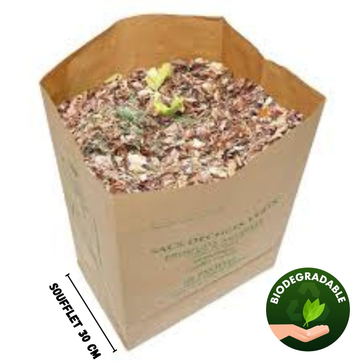 Juego de bolsas de residuos vegetales 100 L | Papel Kraft ultrarresistente | Par de guantes de jardín ofrecidos | Ideal para jardines familiares y mantenimiento de casas individuales (25)