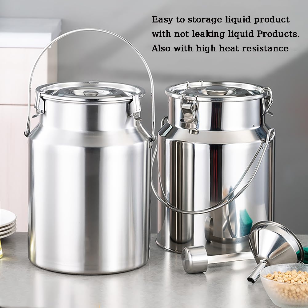 Cubo de leche y vino de acero inoxidable 304, cubo de leche espesado for aceite, barril de almacenamiento de cocina, contenedor de cereales de arroz con tapa con asa for líquidos y sólidos.(3L)