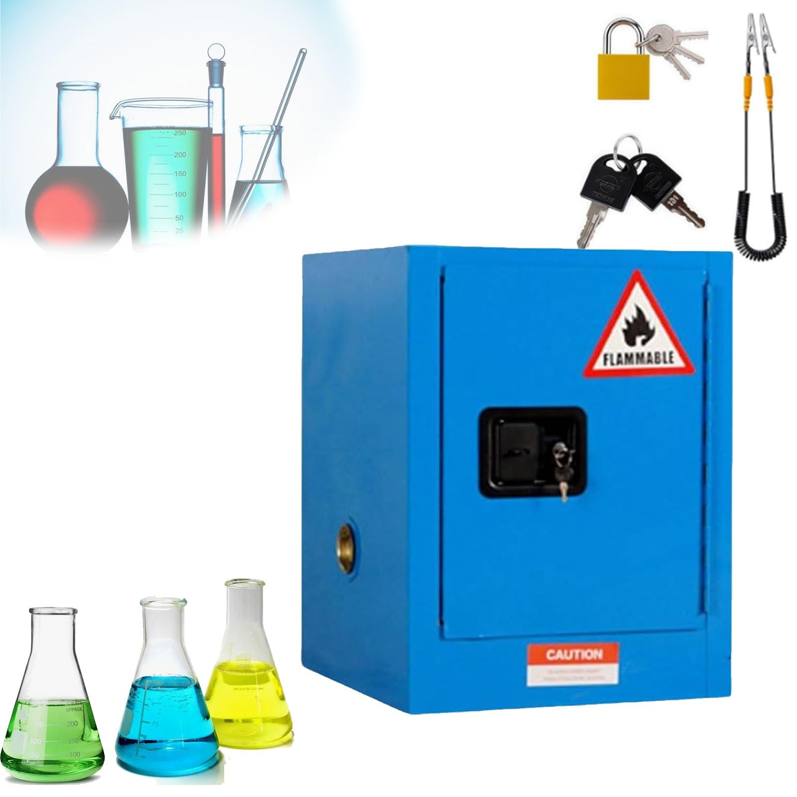 Réservoirs de stockage de liquides inflammables, armoires de sécurité antidéflagrantes pour matières dangereuses, armoire de sécurité en acier galvanisé épais pour liquides inflammables (bleu, 4 gal