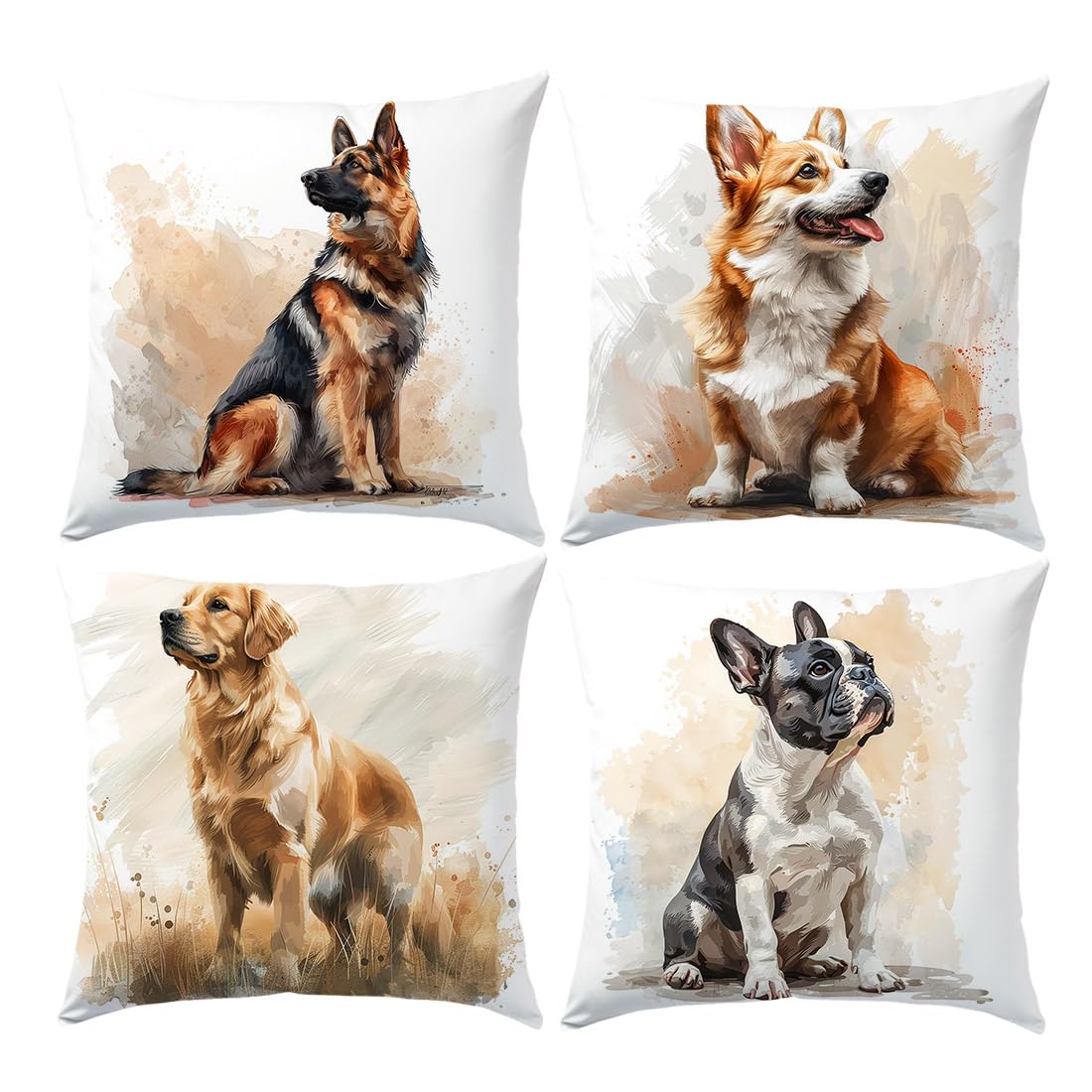 SEVENWELL Dog Cushion Cover 45x45cm Set of 4 Puppy Gifts for Dog Pet Lovers Pillow Cover Decor Home Livingroom Couch Bed Sofa 18"x18" — image 1