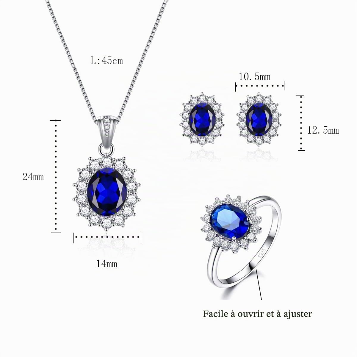 Femme Parure Argent Sterling 925, Ensemble de Bijoux Hypoallergénique Boucles d’oreilles Collier Bague avec Zircon Cubique 5A Blanc/Rouge/Rose/Bleu, Mariage Soirée Cadeau Anniversaire