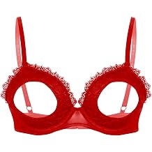 dPois Womens Padded Underwire Bra Tops Nightclub Open Nipple Bralette Nightwear Balconette