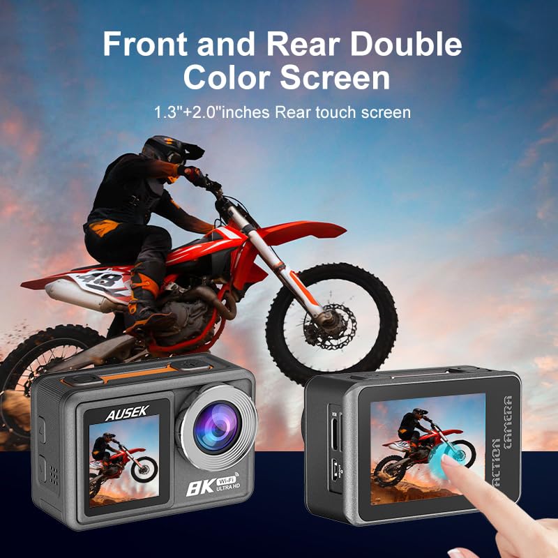Image of ORLOV 8K Pro Action Camera with 50MP Photo | Dual Screen | 170 Wide Angle Lens | EIS Stabilization | Waterproof | Wi Fi & Remote for Youtubers, Motorcycle, Cycle Riders Helmet & Bike Camera