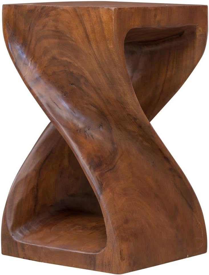 Surin Solid Monkey Pod Wood, Hand-Carved, Infinity Twist Side Table - Dark