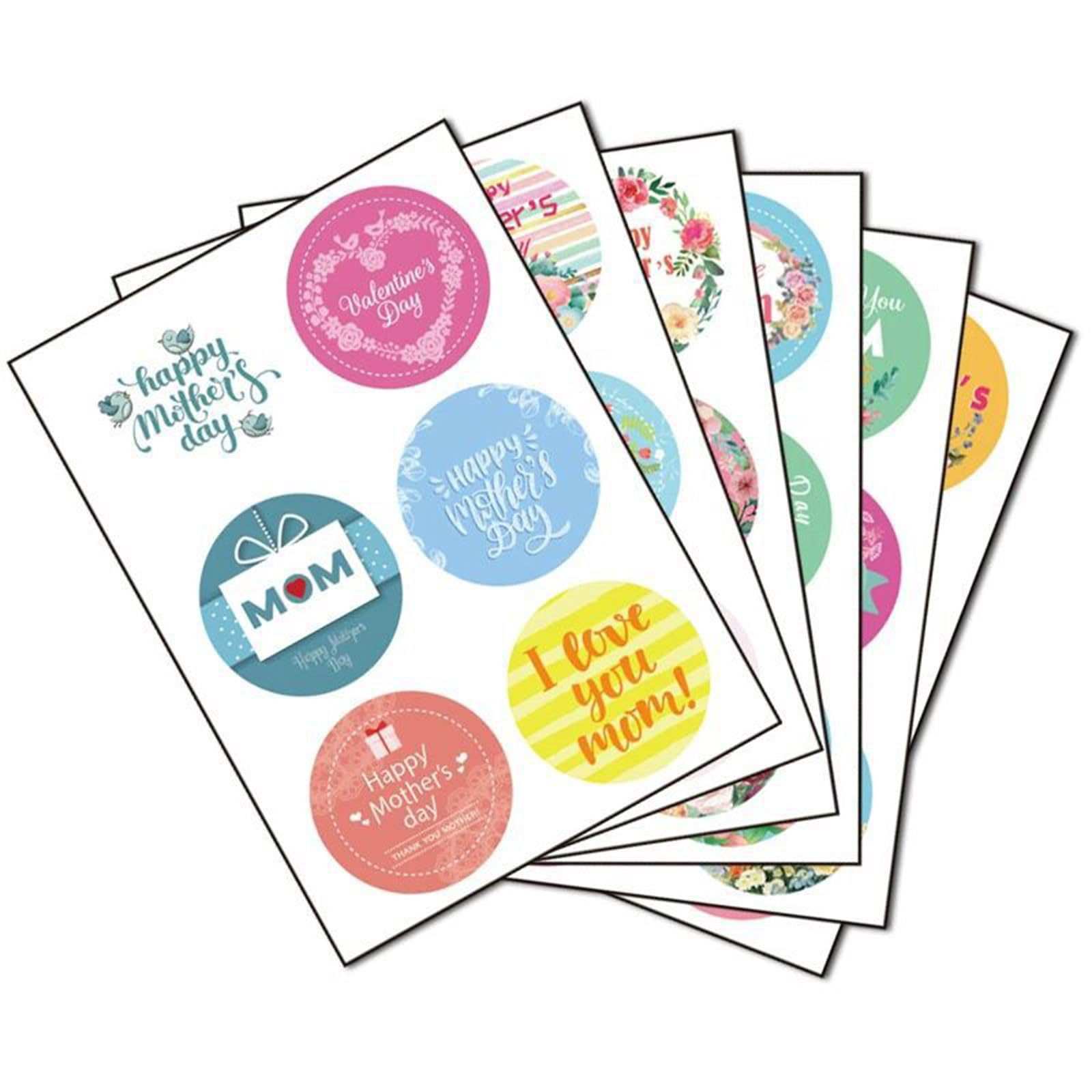 6 Sheets Round Mothers Day Stickers Adhesive Festival Dessert Cake Baking Sealing Sticker Gift Tag Sticker Round Floral for Envelopes