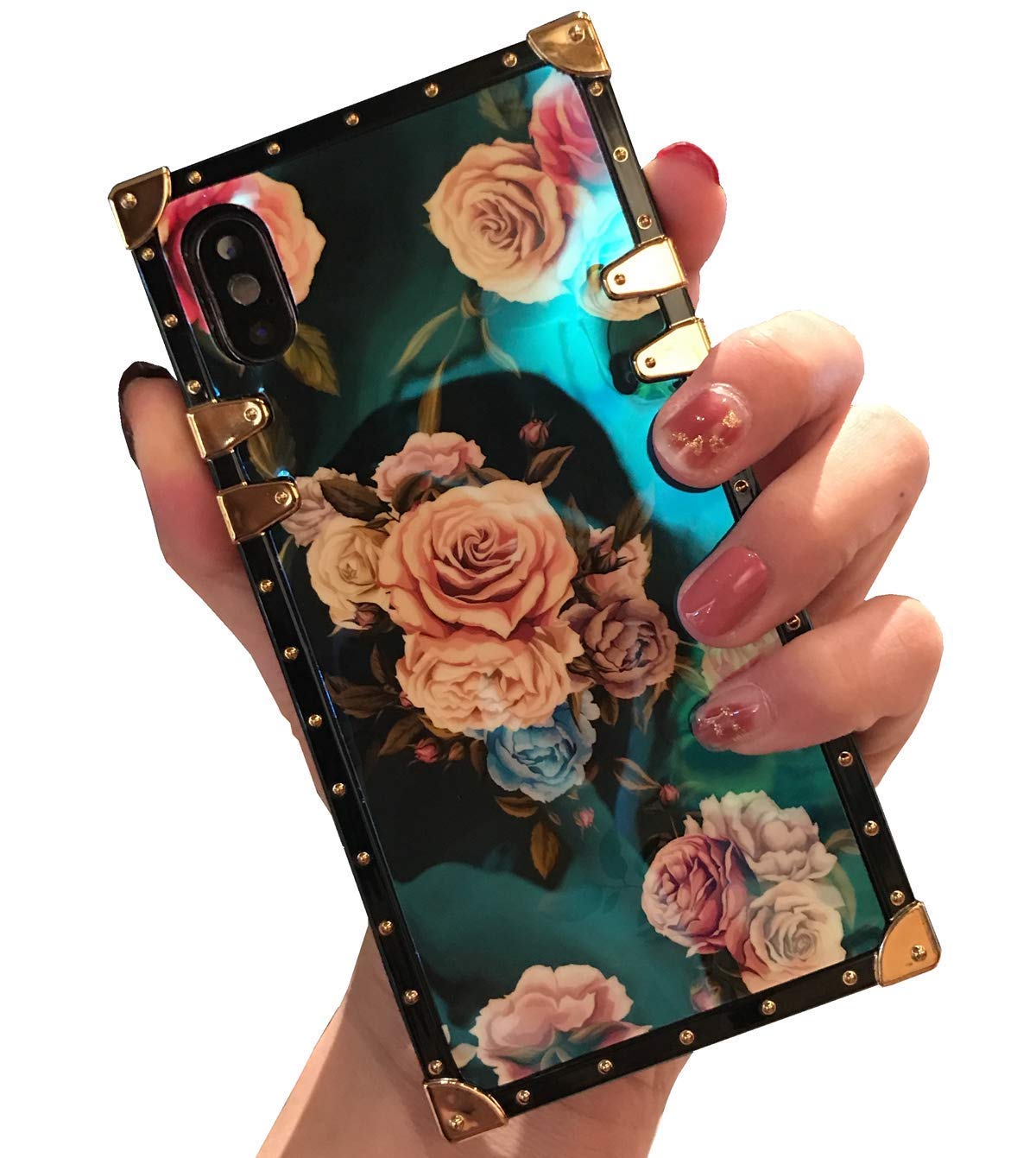 Compatible for iPhone 12 pro max 6.7" case, BabeMall Elegant Premium Flower Retro Color Blu - ray Scratch Proof Square PU Leather Protective Corner Back Cover Case -Flower 2