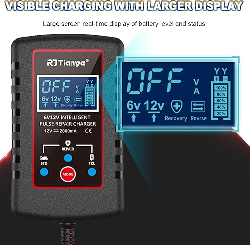 Miniatura 5 de B-Qtech Cargador de batería de coche de 2 amperios actualizado de 6 V12 V inteligente totalmente automático de 3 modos de cargador de batería,