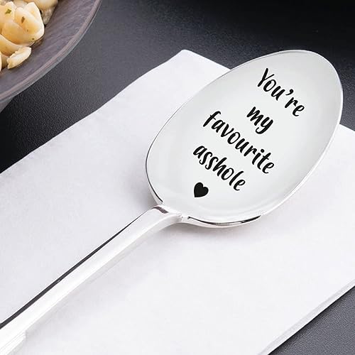 Miniatura 2 de TyM You are my favourite Asshole Cuchara de acero inoxidable grabada para café, té, cereales, helado, regalo grabado para él/ella, mango resistente