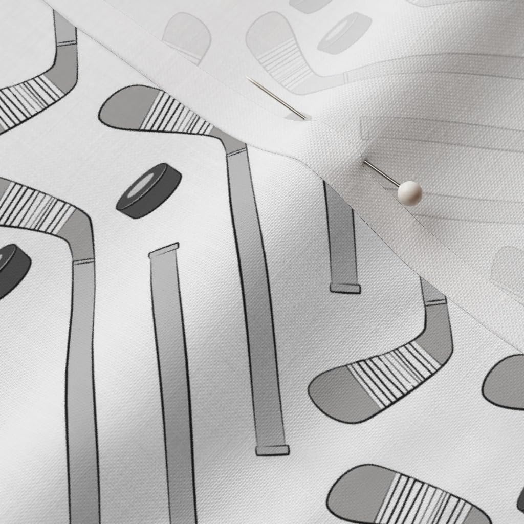 Spoonflower Fabric - Hockey Monochrome Ice Sticks Pucks Trendy Sports Black White Gray Kids Printed on Petal Signature Cotton Fabric by The Yard - Sewing Quilting Apparel Crafts Decor