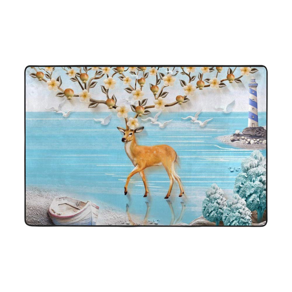 Tapis de jardin salon velours corail 63x48 inch motif cerfs