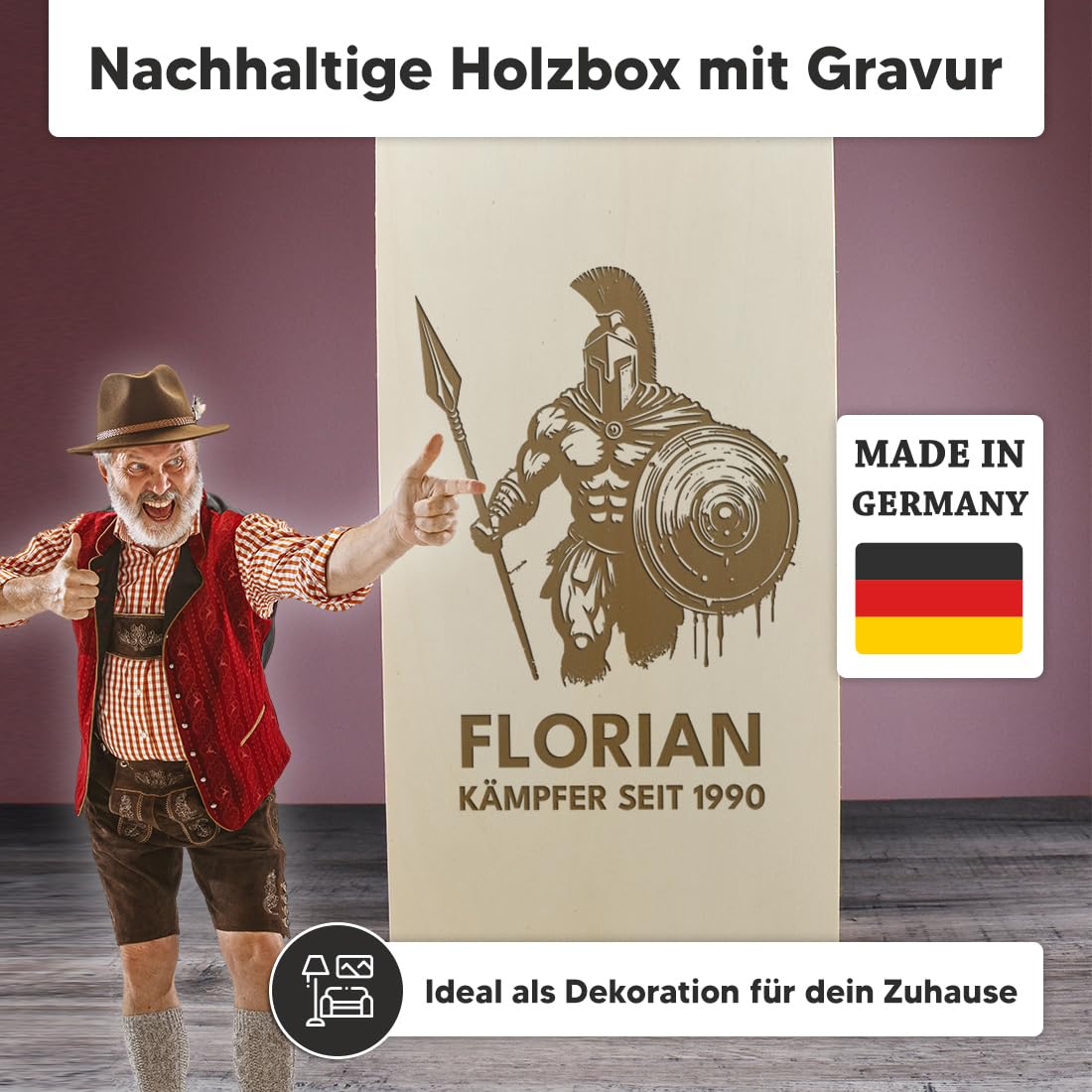 polar-effekt 2-tlg Set Bierkrug 0,5 L & Holzkiste mit personalisierter Gravur - Geschenke für Männer zum Geburtstag - Bierglas für Weißbier, Pils und Export