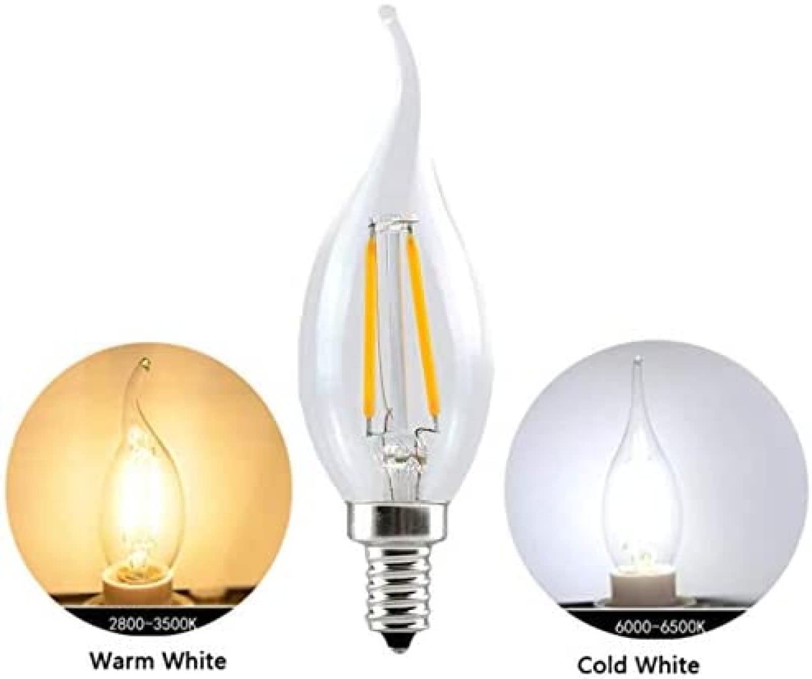Lampadina LED Portacandele E12 10Pcs Lampadina Edison Dimmerabile 4W 450 Lumen Lampadina A Candela Standard E12 Lampadina Equivalente A 40W, Dispositivo Luminoso Per Decorazione Caffè,Bianco Caldo