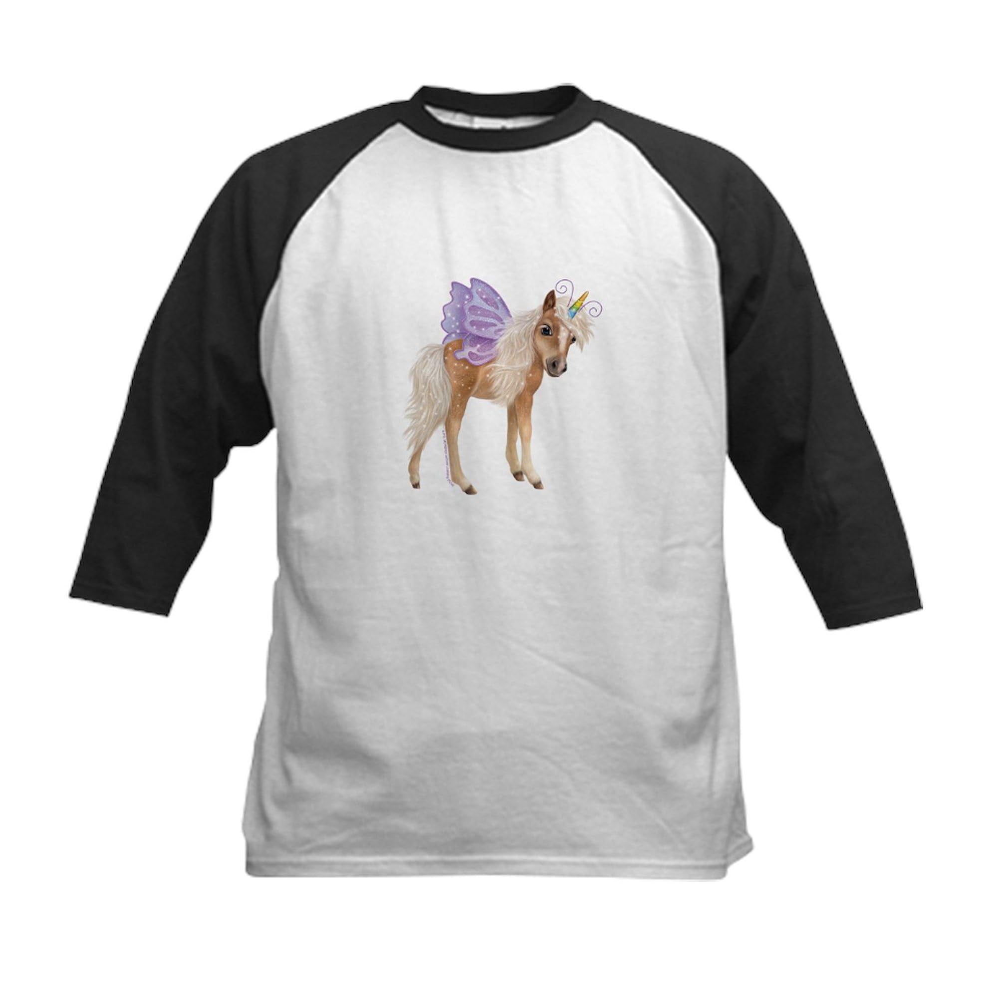 CafePress PD Moreno's Horse Unicorn Kids Baseball T Shirt Kids Cotton Baseball Jersey, 3/4 Raglan Sleeve Shirt Black/White