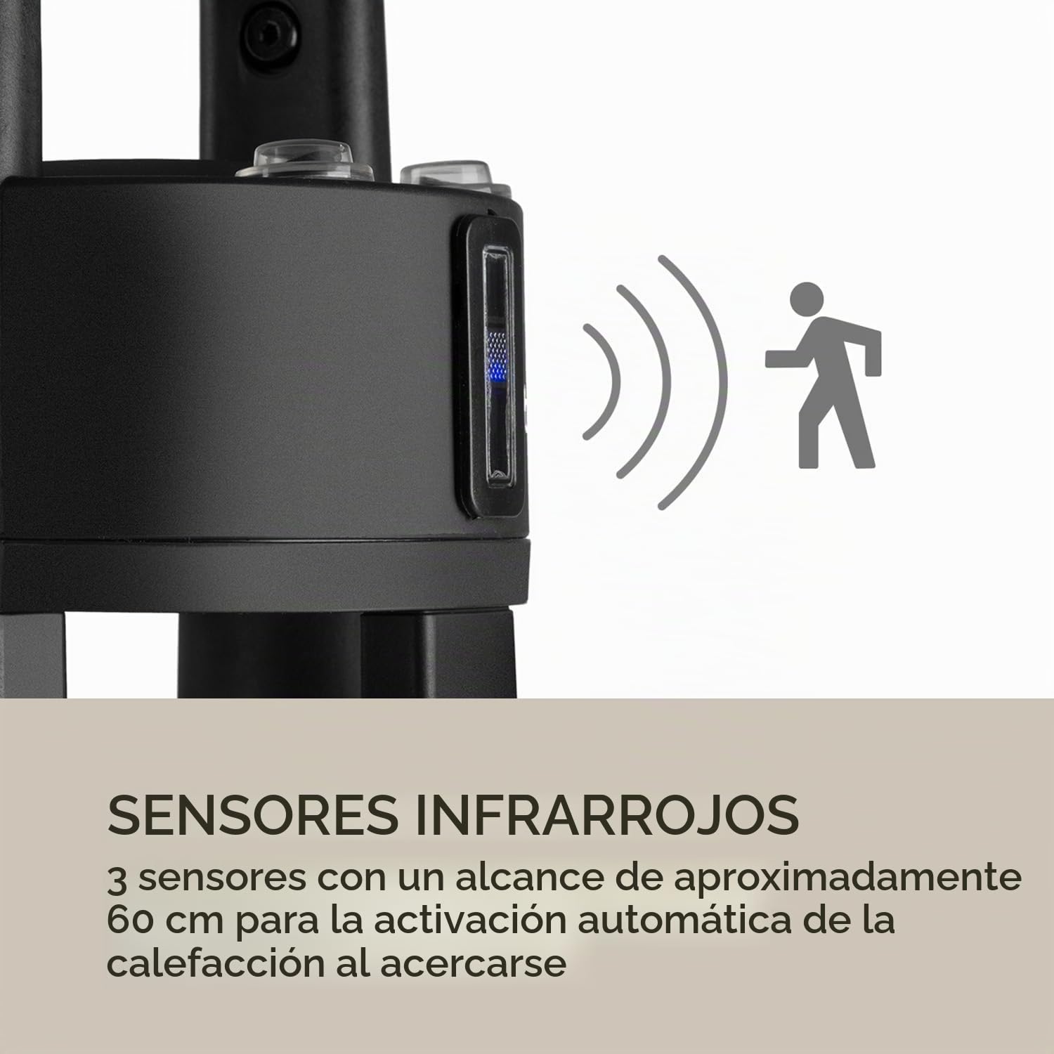 blumfeldt Primal Heat - Calefactor radiante de pie, Calefactor IR para mesa alta, Calefacción por infrarrojos, Radiador infrarrojo de 1600 W, Sensores de proximidad infrarrojos, Altura: 65 cm, Plata