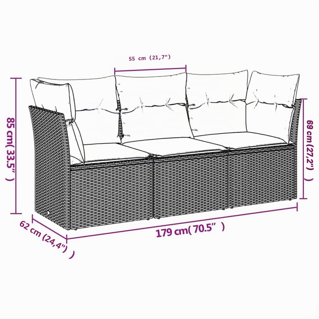vidaXL Juego de Sofás de Jardín con Cojines 3 pzas, Sillas con Respaldos, Sofás Modulares, Asientos para Patio Terraza, Ratán PE Beige