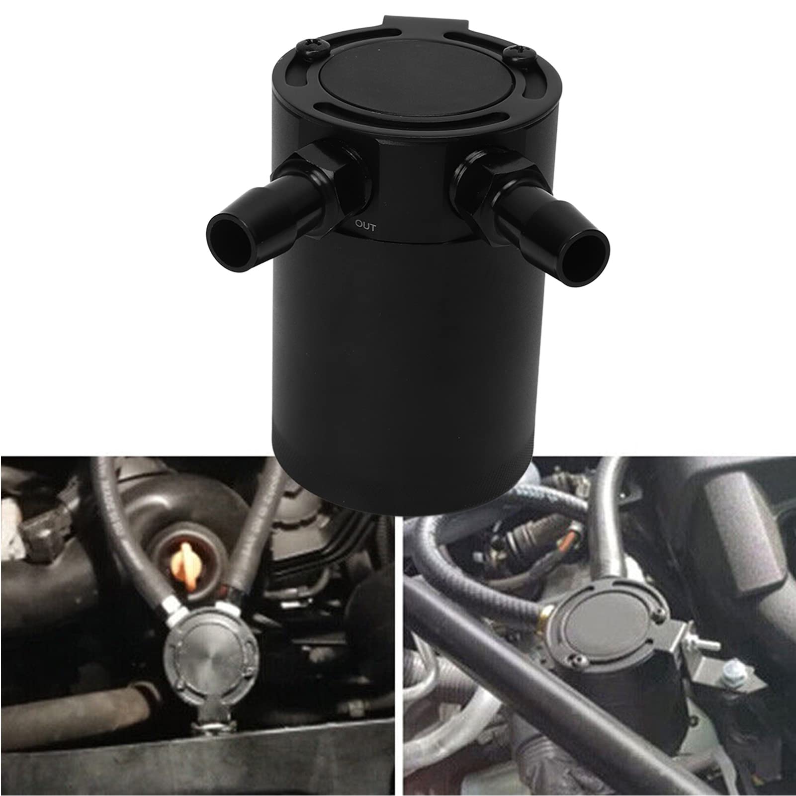 Oil Catch Reservoir, 2 porty Oil Catch Can z zaworem spustowym 300 ml stop aluminium uniwersalny zbiornik na Catch Baffled