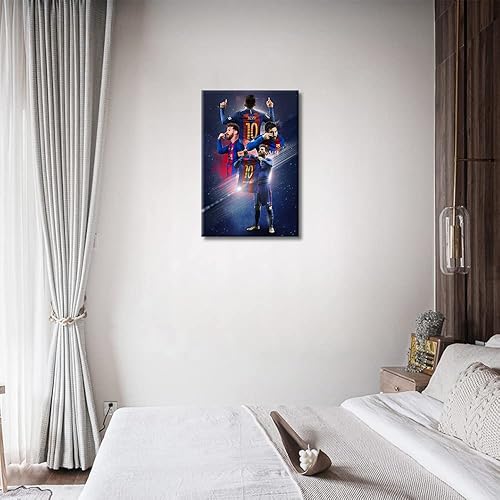 Miniatura 4 de TISHIRON Barcelona FC - Lienzo decorativo para pared, pintura motivacional de Lionel Messi, para sala de estar, dormitorio, decoración estirada y