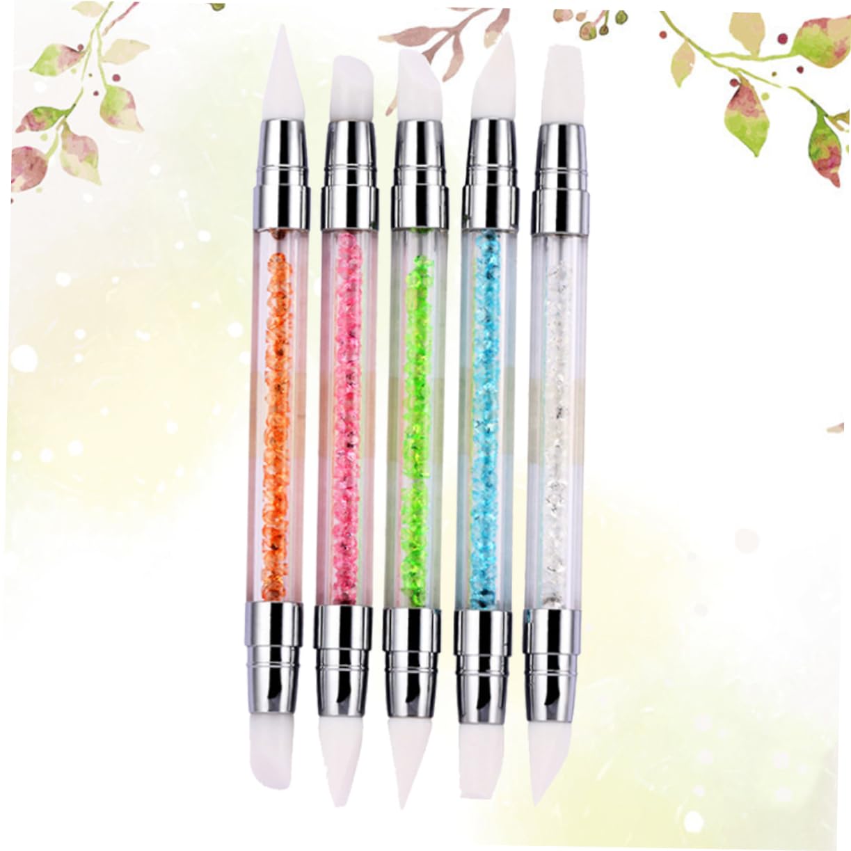 FRCOLOR 15pezzi Pennelli Per Nail Art Silicone Con Testa Doppia e Strass Manicure Per Decorazioni Unghie Pennelli Leggeri e Maneggevoli Per Pittura e Disegno Unghie