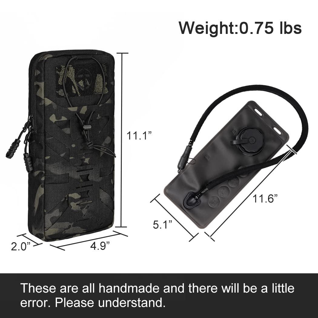 Mochila de hidratación táctica con burbuja interior para bolsa de agua de 1 l, corte láser, MOLLE Hydration Pouch para senderismo, ciclismo, correr y escalar, nailon 500D