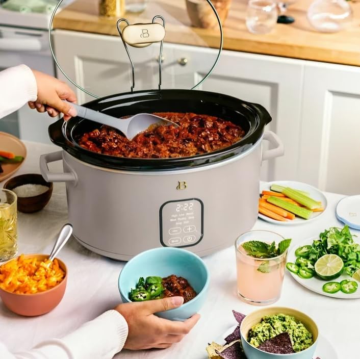 Beauti 6 Qt Programmable Slow Cooker, 5 Cooking Presets, Digital Countdown Timer, Dishwasher Safe Parts, Smart Design, Practical Features (Porcini)