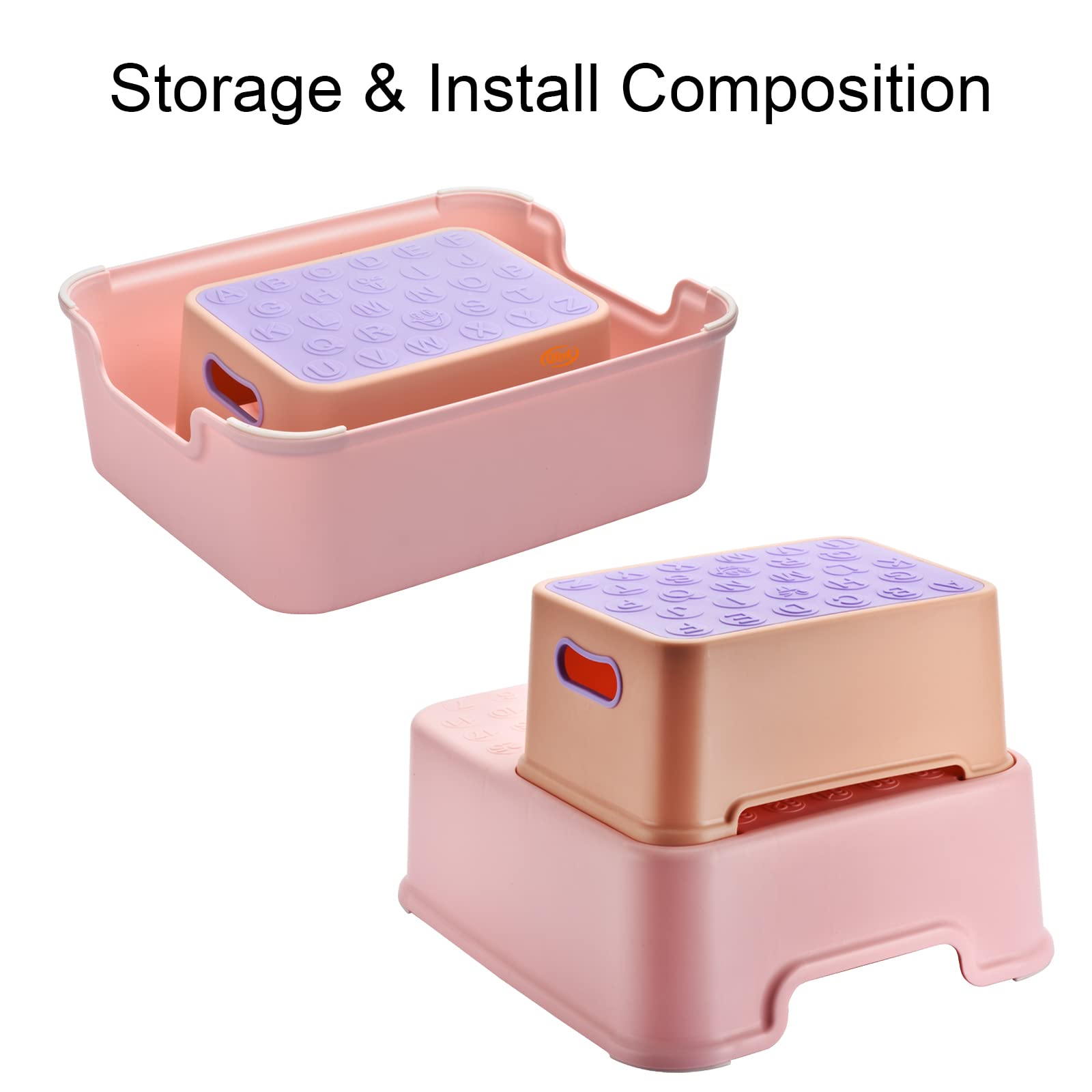 Sgabello a due gradini per bambini, sicurezza antiscivolo, staccabile Può essere utilizzato separatamente, Sedile per Addestramento per WC, per bagno a lavarsi i denti o lavare le mani, imparare