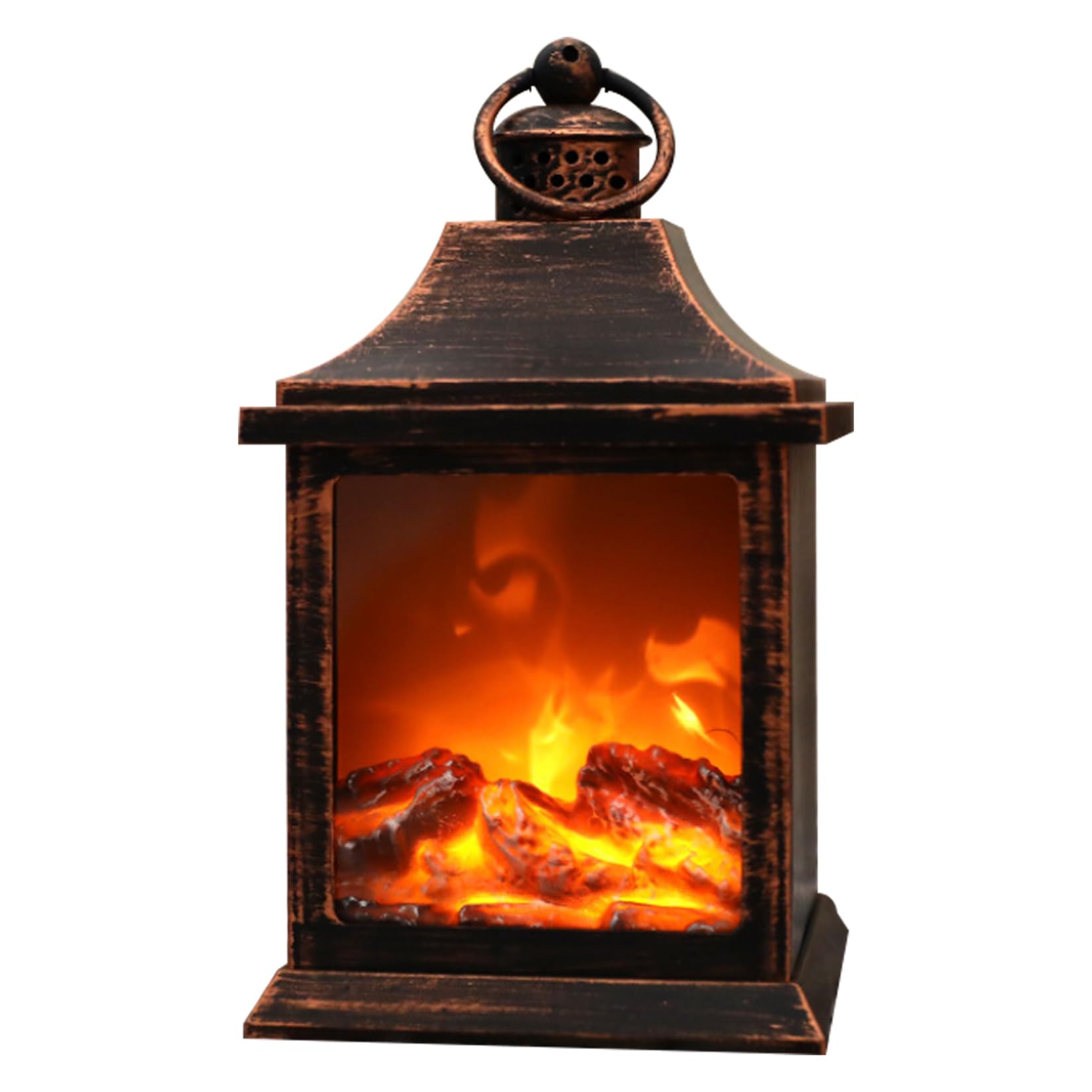 Fireplace Lantern Vintage USB Battery Operated Simulation Fireplace Lamp with Hanging Ring Flameless Faux Fireplace, No Battery Lighted Holiday Displays