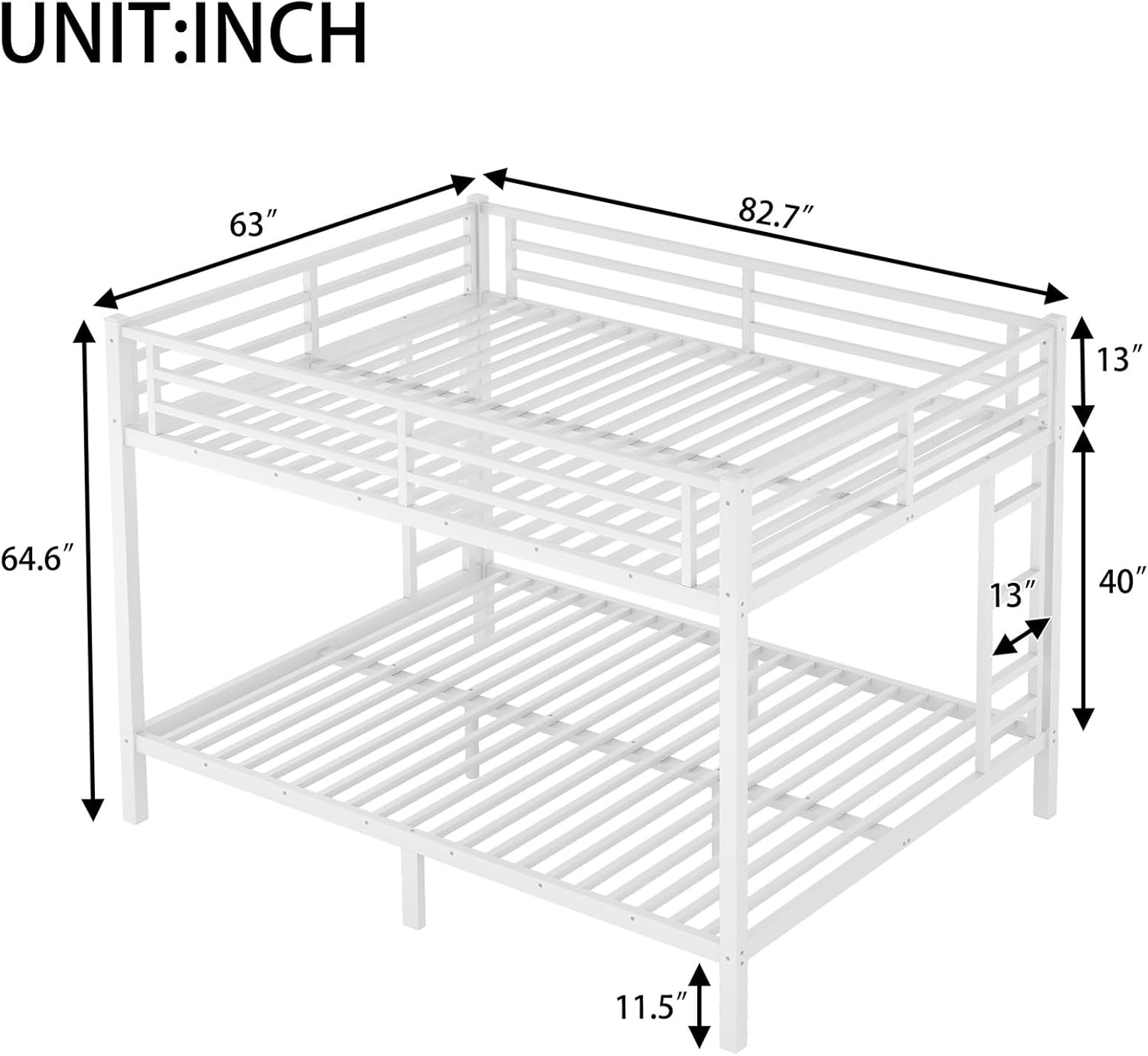 Queen Over Queen Bunk Bed,Heavy Duty Metal Bunk Bed Frame for Adults,2 Side Ladder,Guardrail,Space-Saving,Noise Reduced,No Box Spring Needed,Black (White, Queen Over Queen)