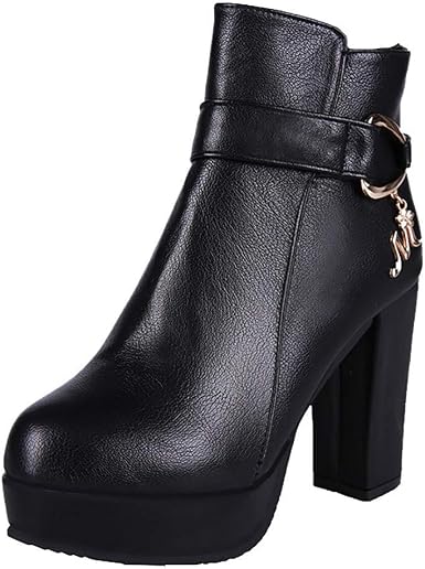 Amazon.com: Tiandino Botines de tacón cuadrado grueso, botines de tobillo  para mujer, retro, punta redonda, plataforma con cremallera, hebilla de  tacón alto, cinturón corto : Ropa, Zapatos y Joyería