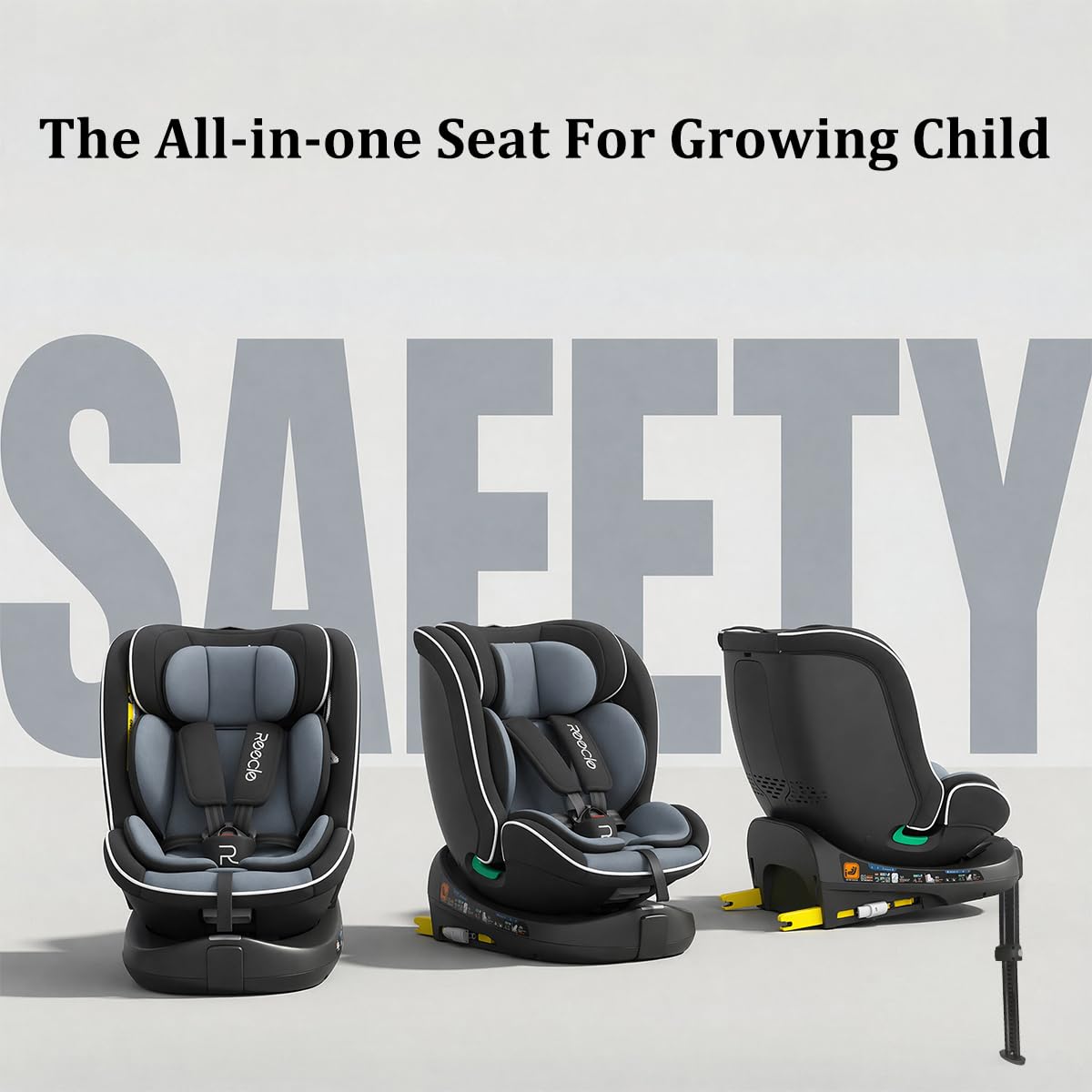 Reecle Siège auto pivotant 360°, I-Size 40-150 cm, dès la naissance jusqu'à 12 ans environ, Groupe 0+/1/2/3, 0-36 kg, Fixations isofix, jambe de force (Noir)