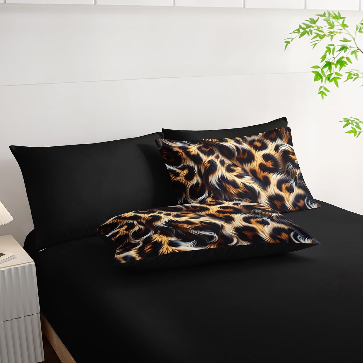 7 Piece Leopard/Cheetah Zebra Print Queen Size Comforter and Sheets Set，Leopard Print Bedding Set Queen，(1 Comforter, 1 Flat Sheet, 1 Fitted Sheet, 2 Pillowcase and 2 Pillow Sham)