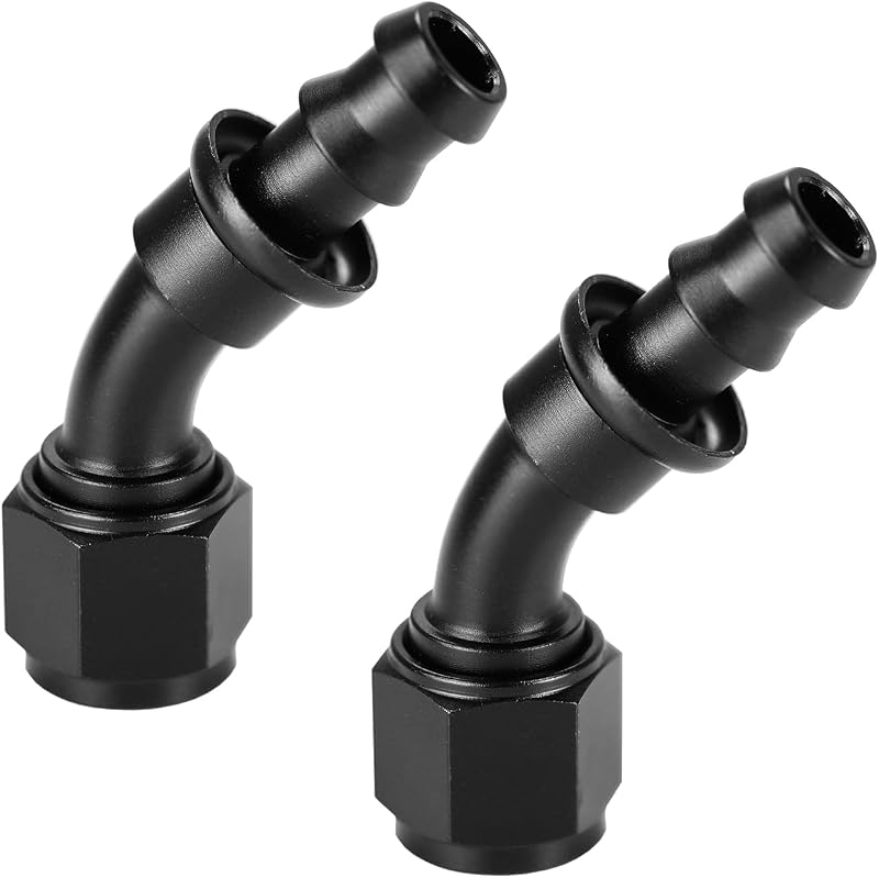 Conexão para mangueira de combustível e óleo Ucreative 8AN 45° Push Lock preta – 2 unidades