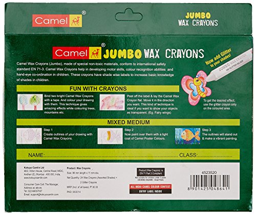 Image of Camel Camlin Kokuyo Fabrica Acrylic Ultra Color, 15Ml, 10 Shades Wax Crayons + 2 Glitter Shade Free - 24 Shades
