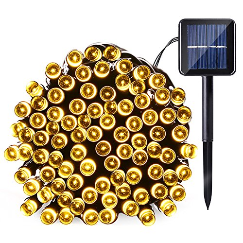Qedertek Solar String Light, 33ft 100 LED 8 Modes Light Sensor Control Waterproof Decorative Ambiance Light For Patio, Lawn, Garden, Fence, Balcony, Party, Holiday, Christmas Decorations(Warm white)