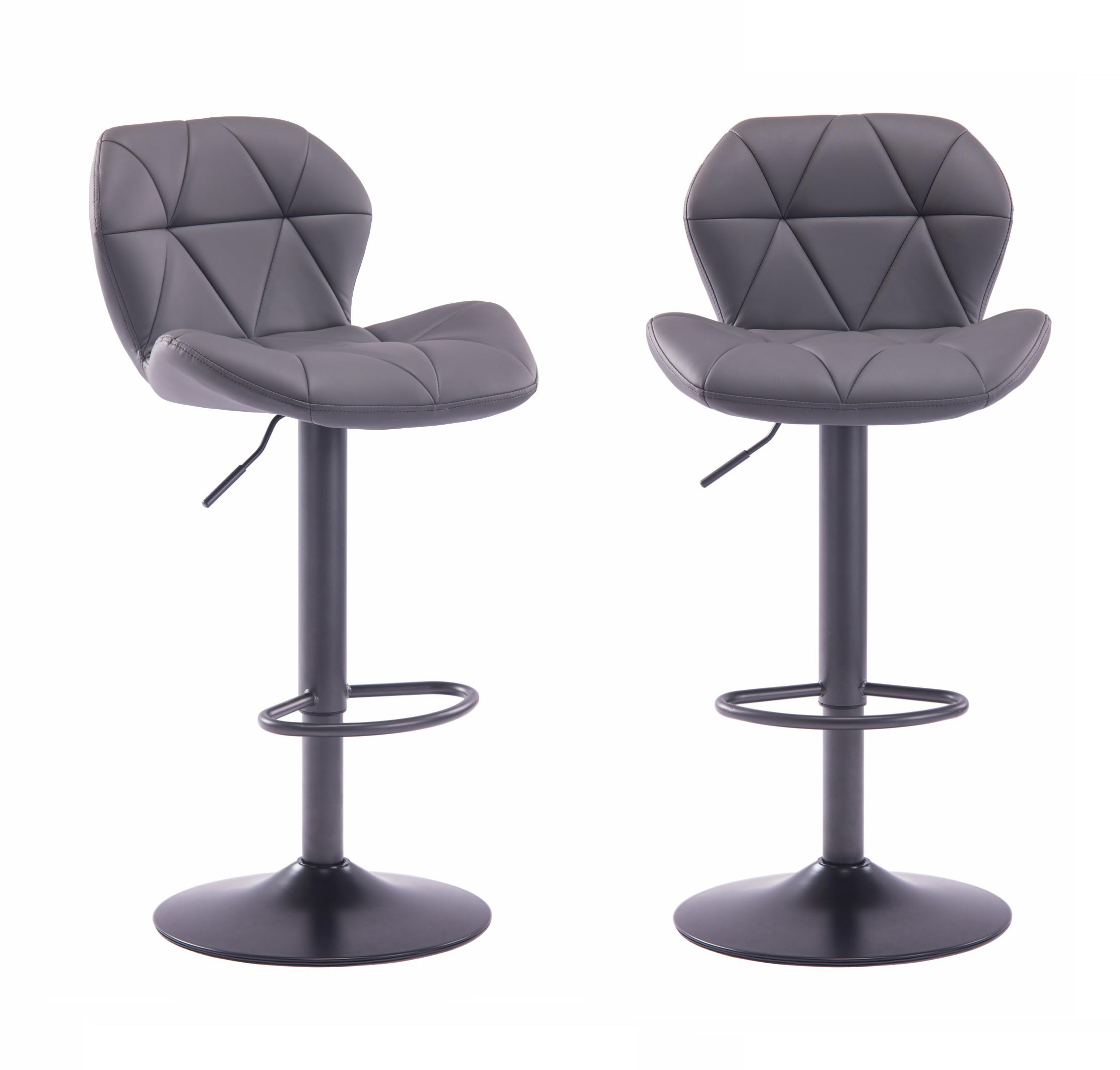 HNNHOME Set Of 2 Modern Luna Padded Swivel Height Adjustable Faux Leather Breakfast Kitchen Barstools Chairs (All Grey, Faux Leather)