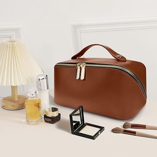 Miniatura 7 de XASRVIR Bolsa de maquillaje para mujer, bolsa de maquillaje de viaje de gran capacidad, bolsa de maquillaje plana portátil de gran apertura, bolsa